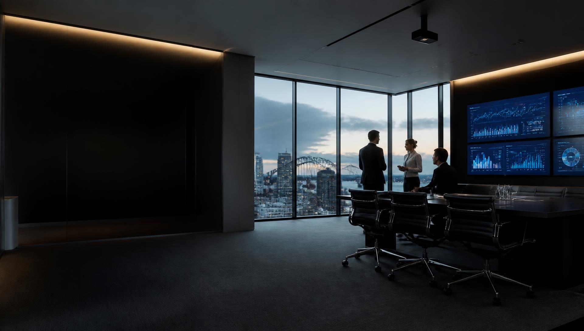 Commercial strategy discussion in a high-rise boardroom